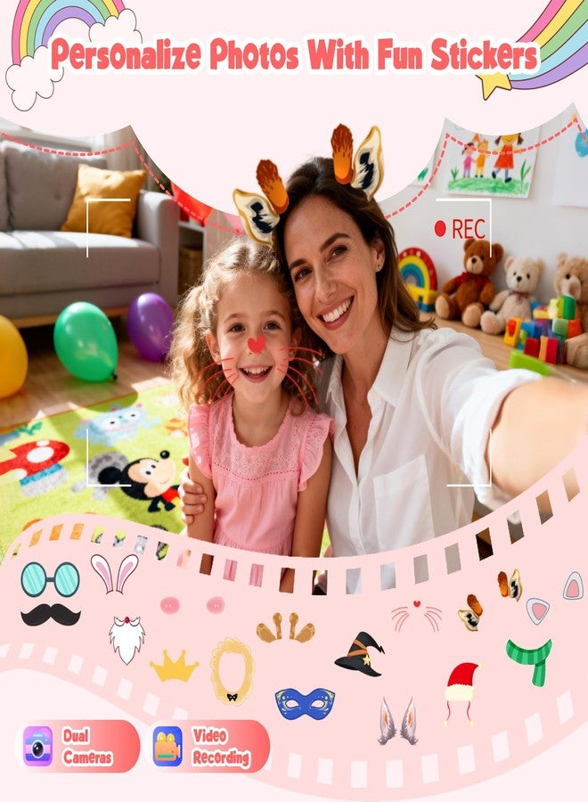 WARWARS Kids Smart Phone for Girls, Christmas Birthday Gifts for Girls Age 3-10 Mini Toddler Cell Phone for Kids, Toddler Girl Learning Toy Phone with Dual Camera, Game, Music Player - Image 4